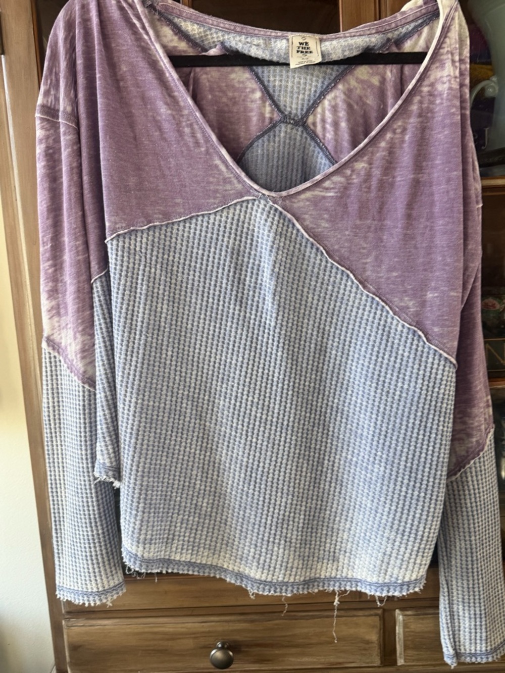 We The Free Lavender and Light Blue Colorblock V-Neck Pullover